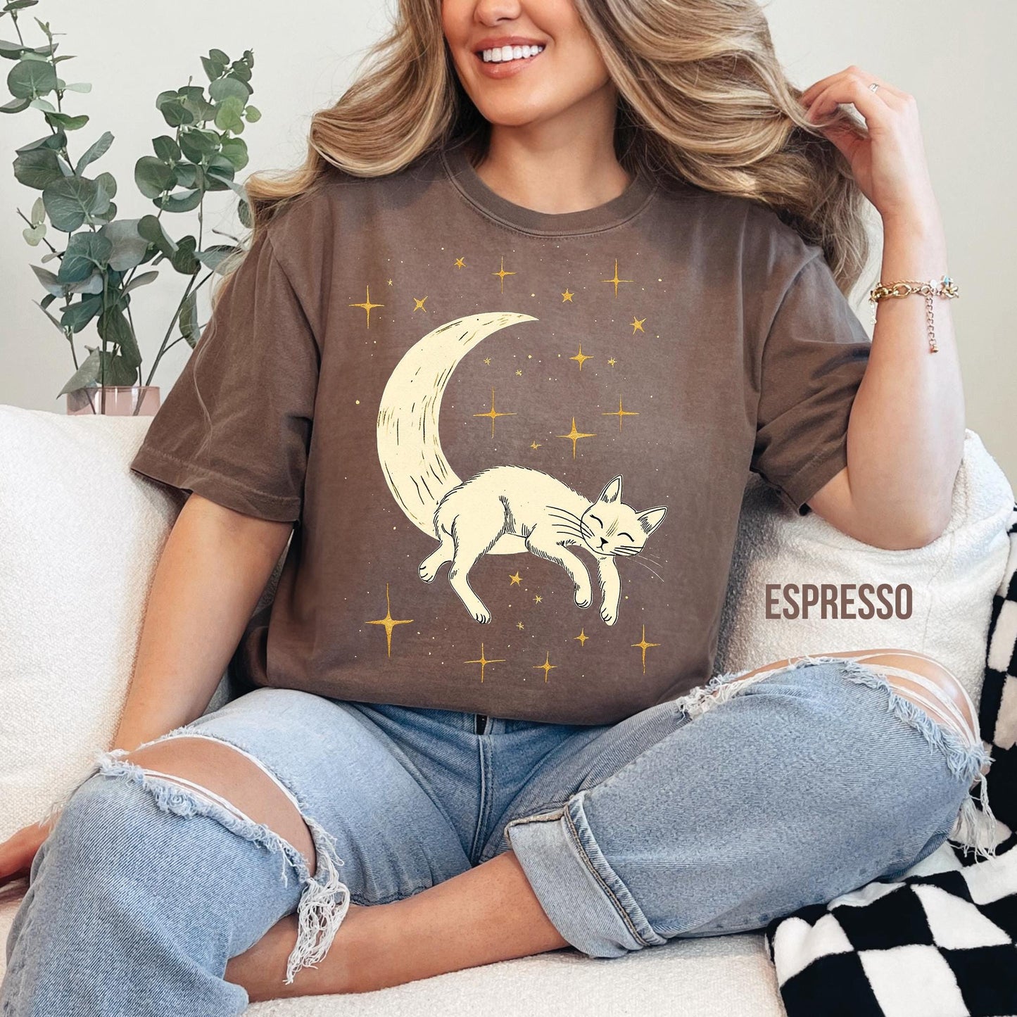 Mystical Moon And Stars Cat Shirt