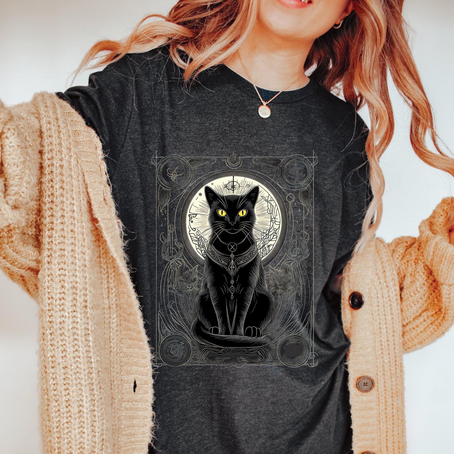 Mystical Cat Celestial Tarot Style Shirt