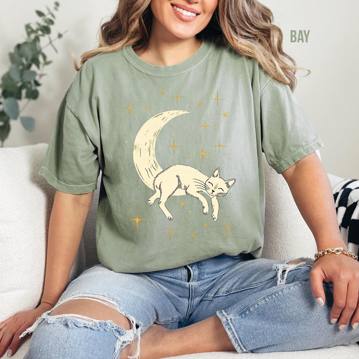 Mystical Moon And Stars Cat Shirt