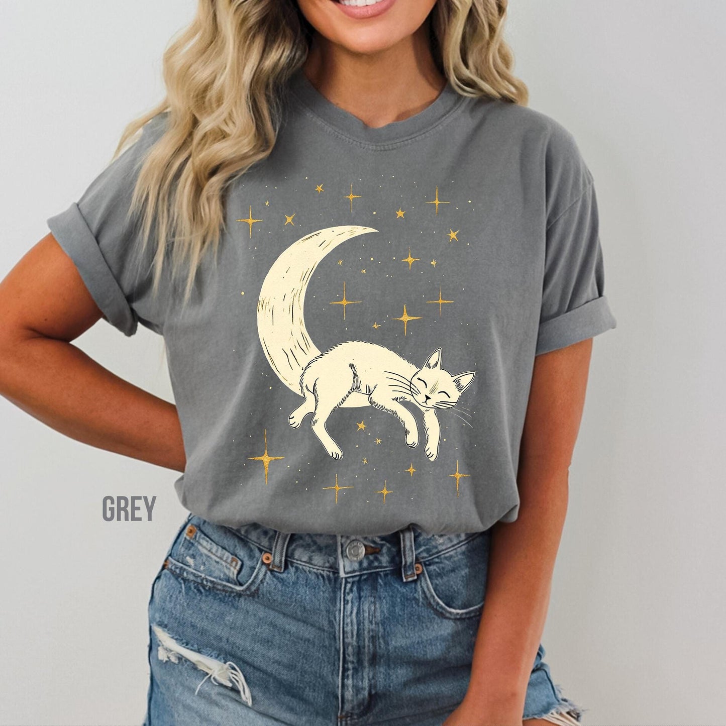 Mystical Moon And Stars Cat Shirt