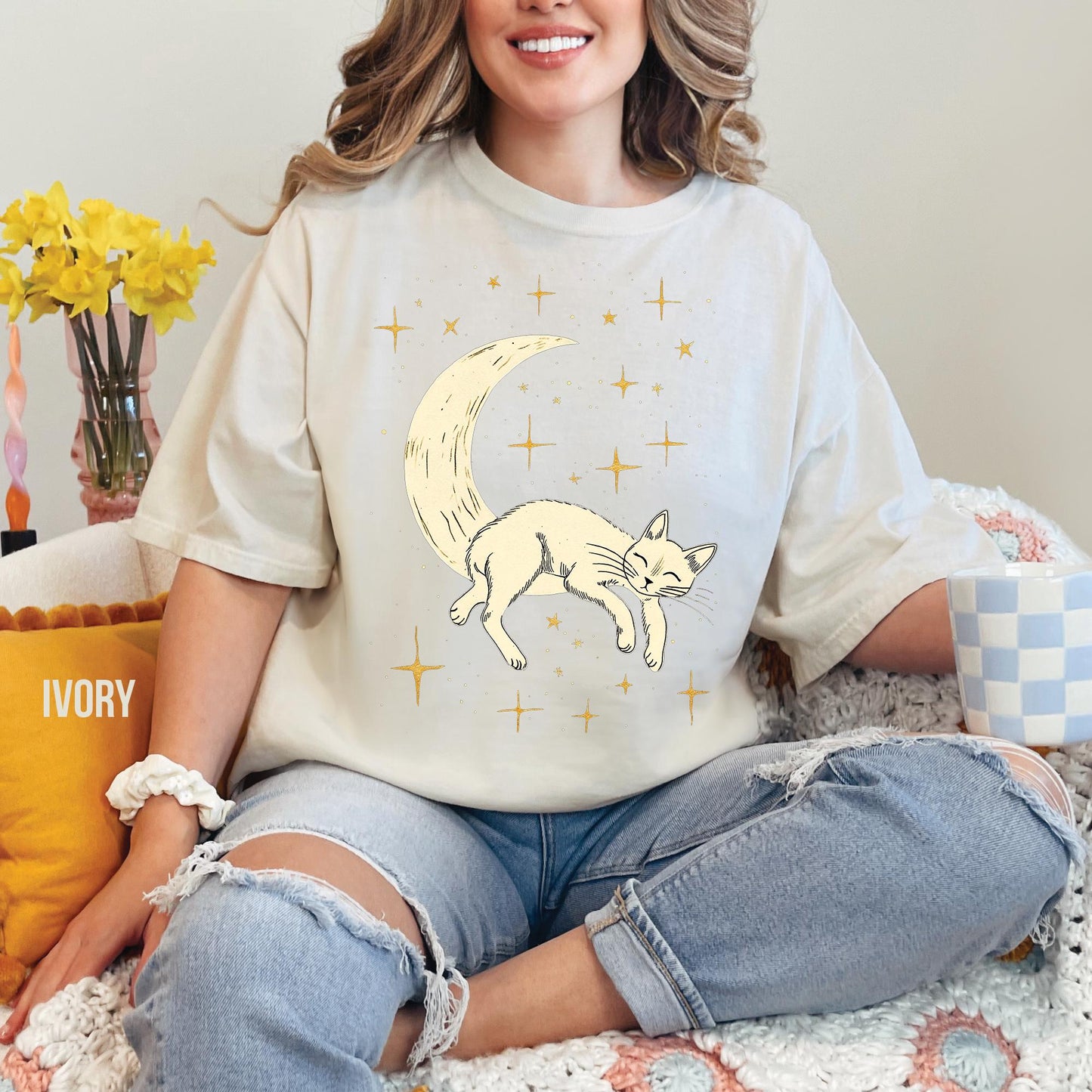 Mystical Moon And Stars Cat Shirt