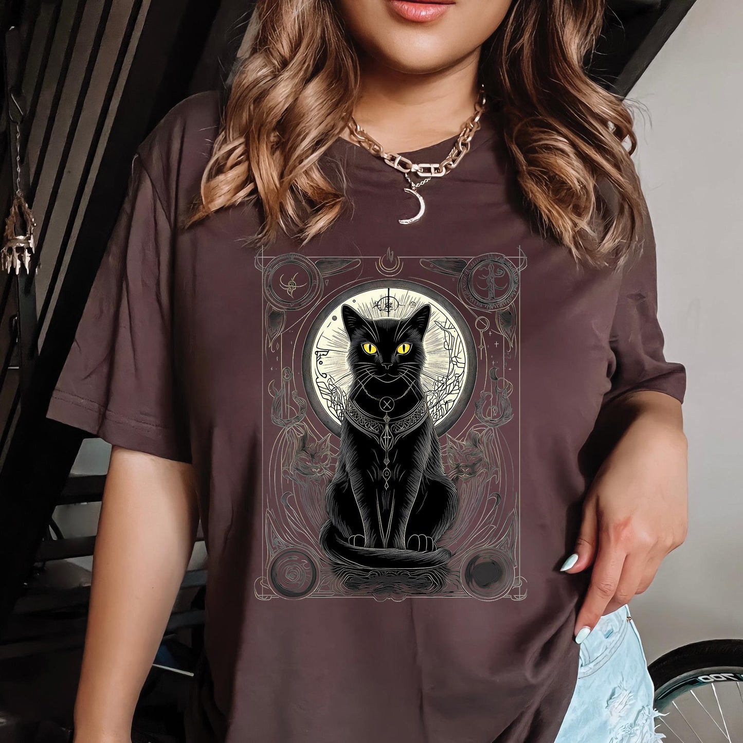 Mystical Cat Celestial Tarot Style Shirt