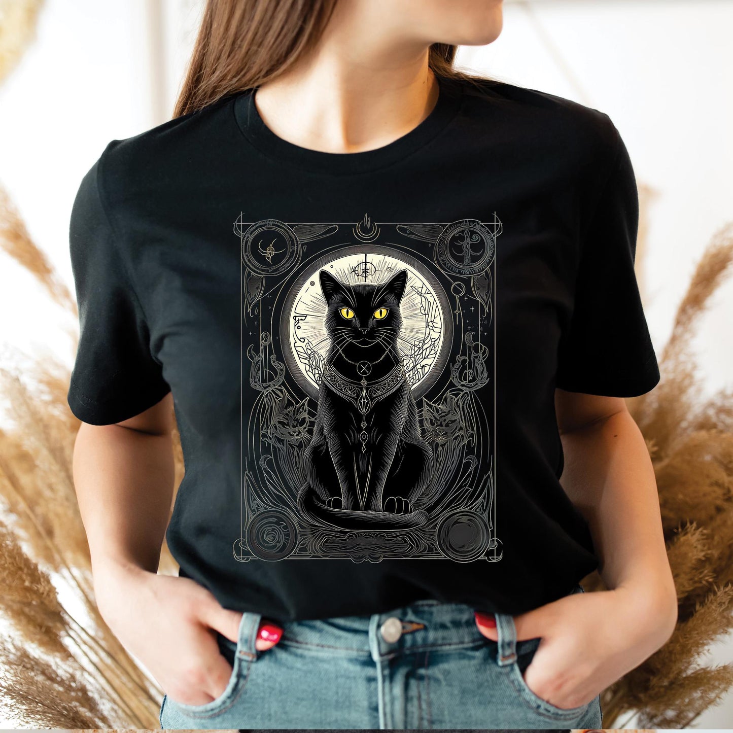 Mystical Cat Celestial Tarot Style Shirt