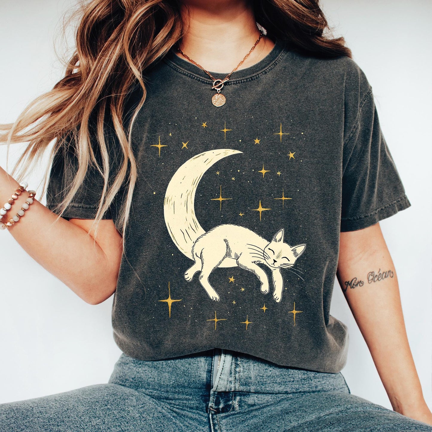 Mystical Moon And Stars Cat Shirt