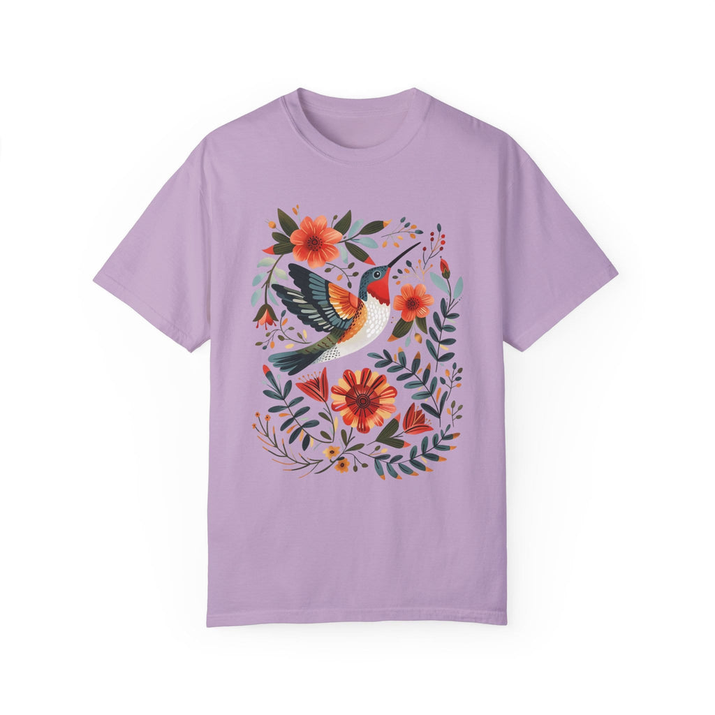 Hummingbird & Flowers Folk Art Comfort Colors Shirt