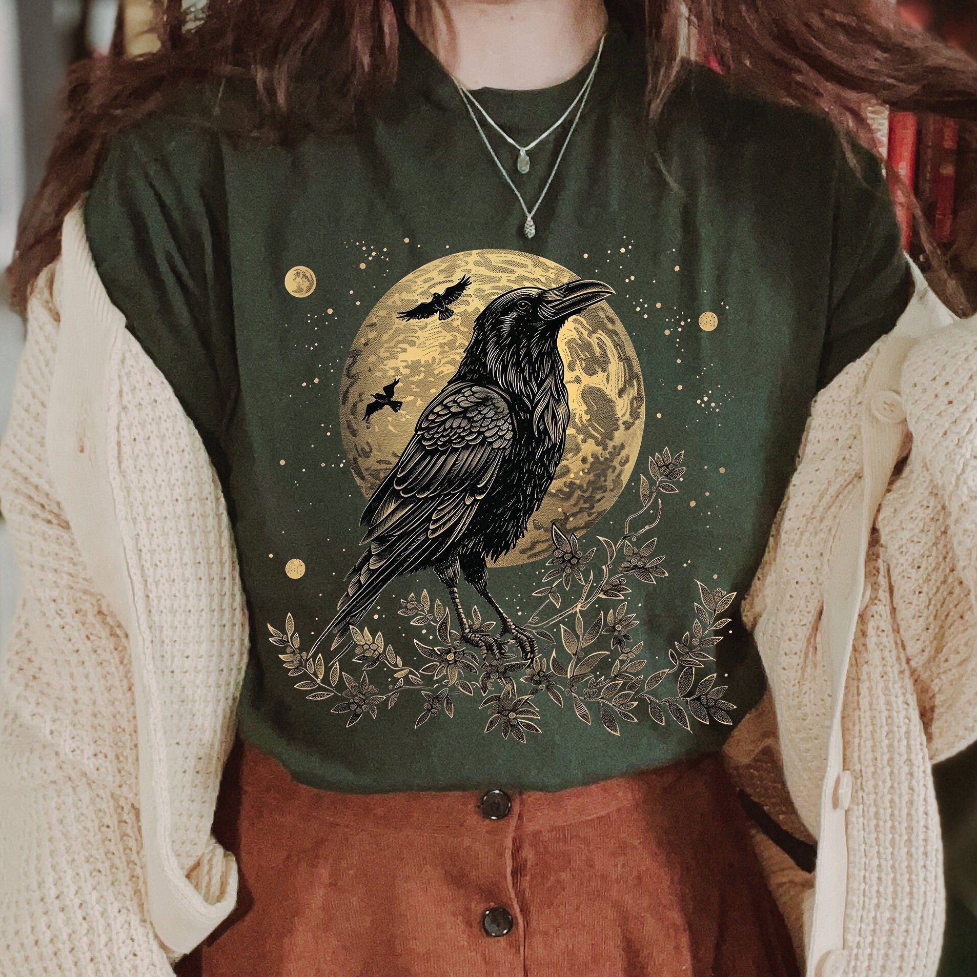 Gothic Raven Moon Graphic Shirt