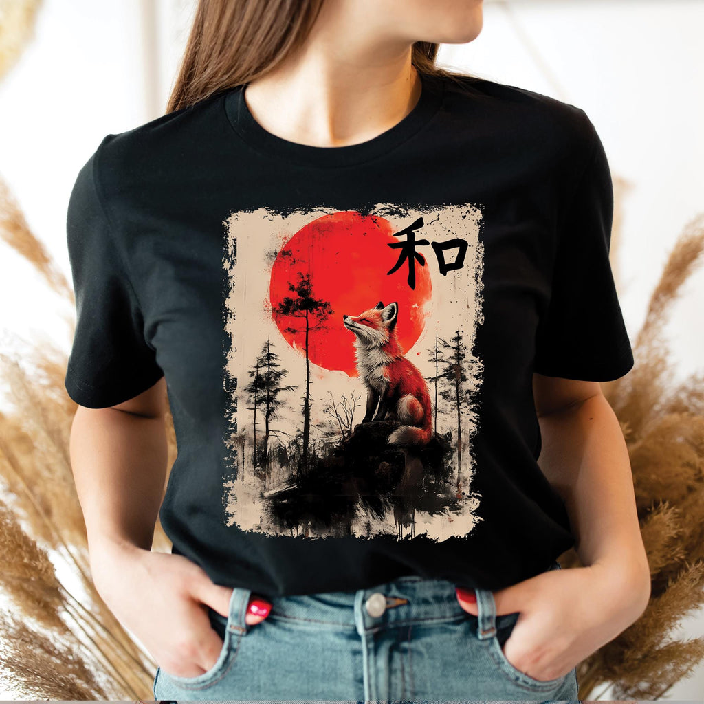 Japanese Fox Kitsune Sakura Cherry Blossom T-Shirt