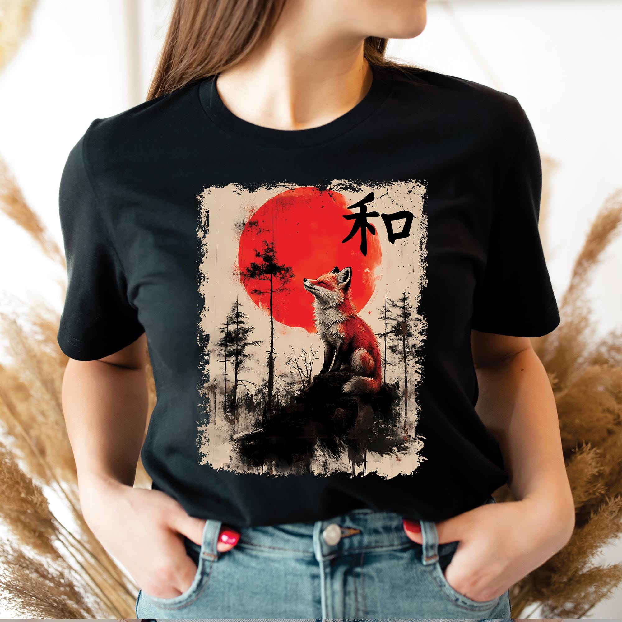 Japanese Fox Kitsune Sakura Cherry Blossom T-Shirt