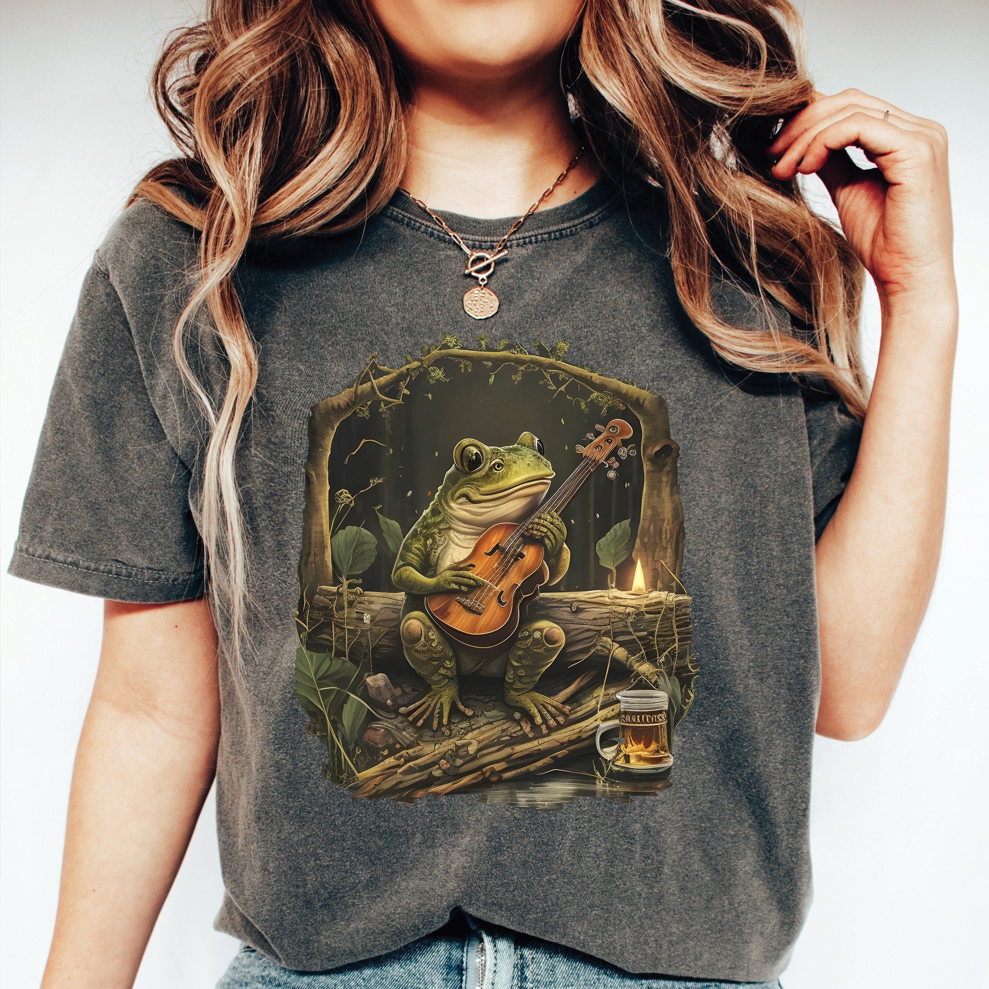Cottagecore Frog Playing Guitar T-Shirt