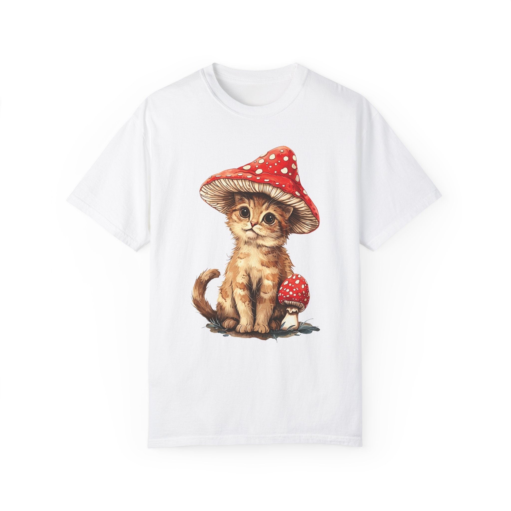 Cat and Mushroom Graphic T-Shirt