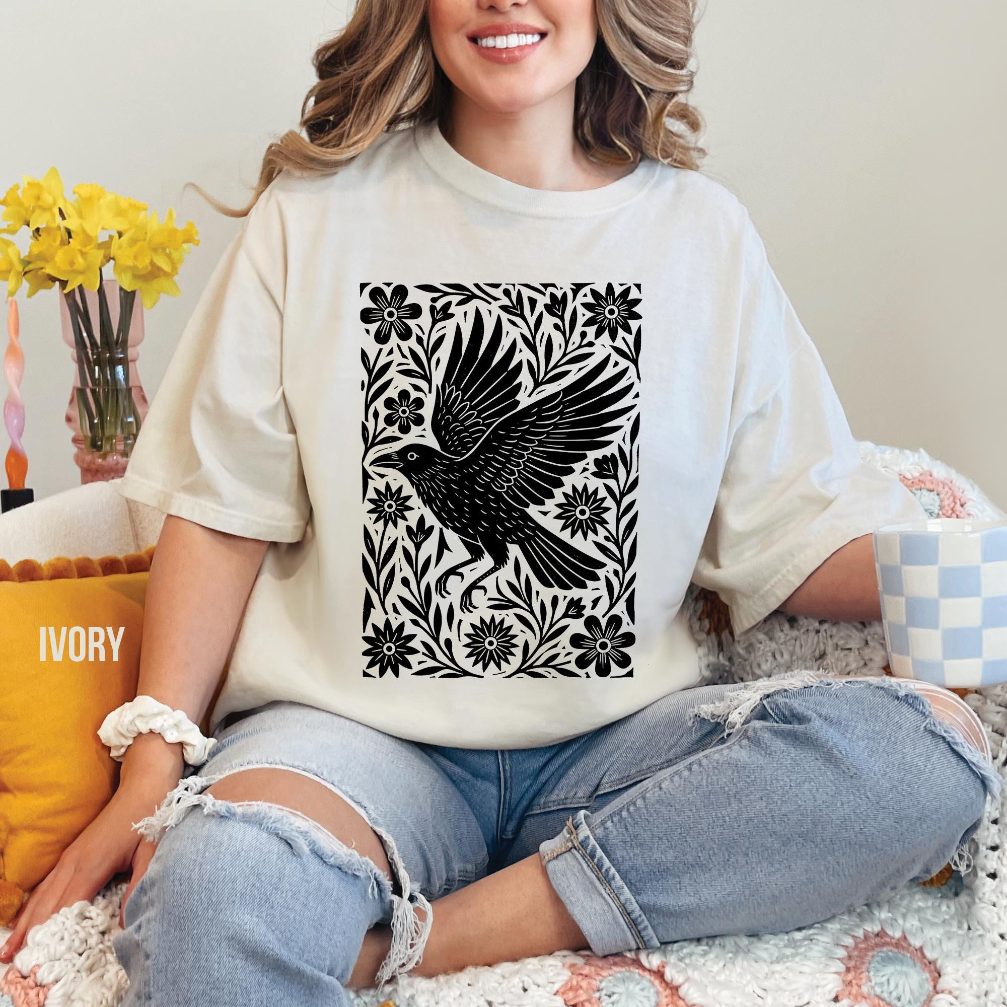 Folklore Crow Lino Print T-shirt