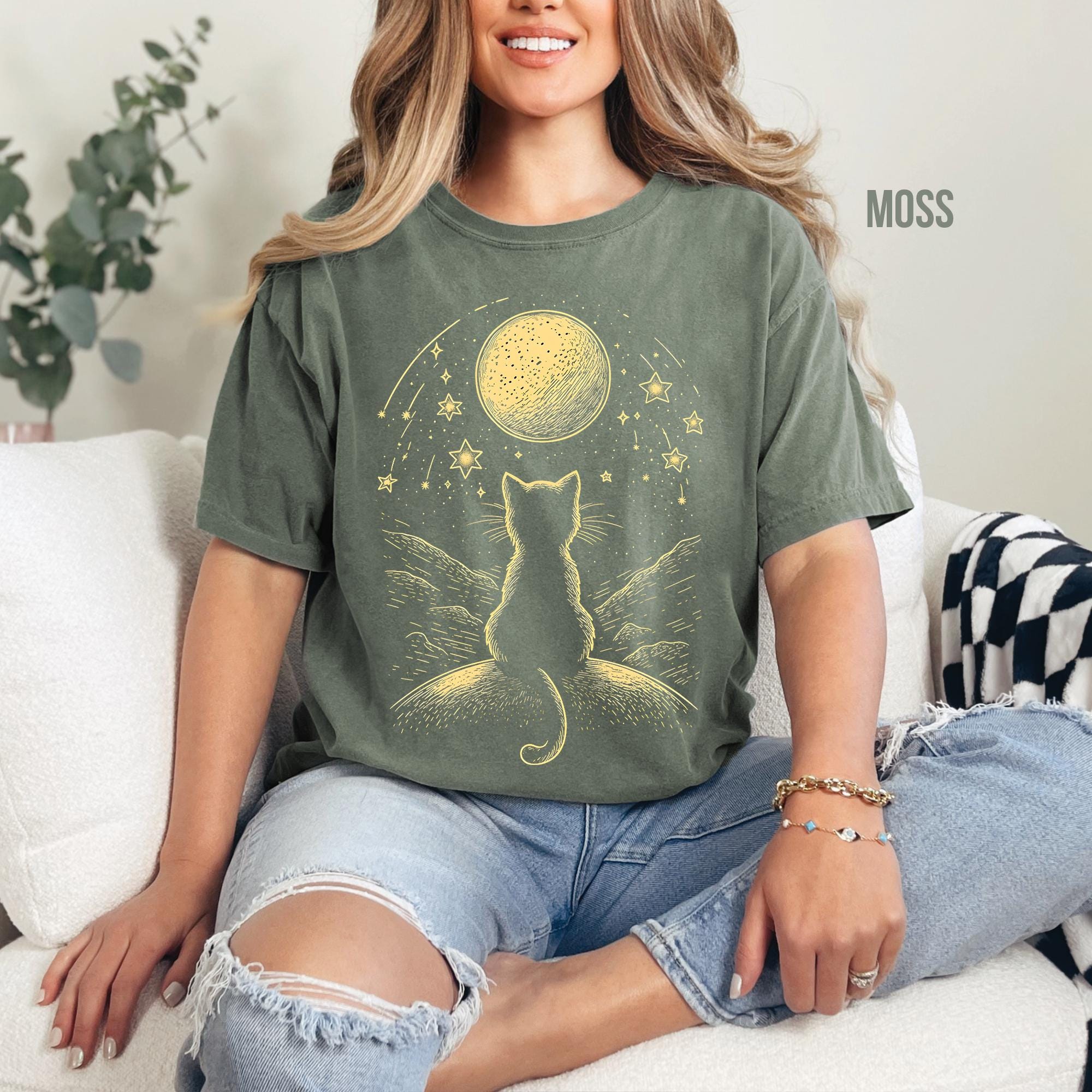 Celestial Cat Moon & Stars Shirt