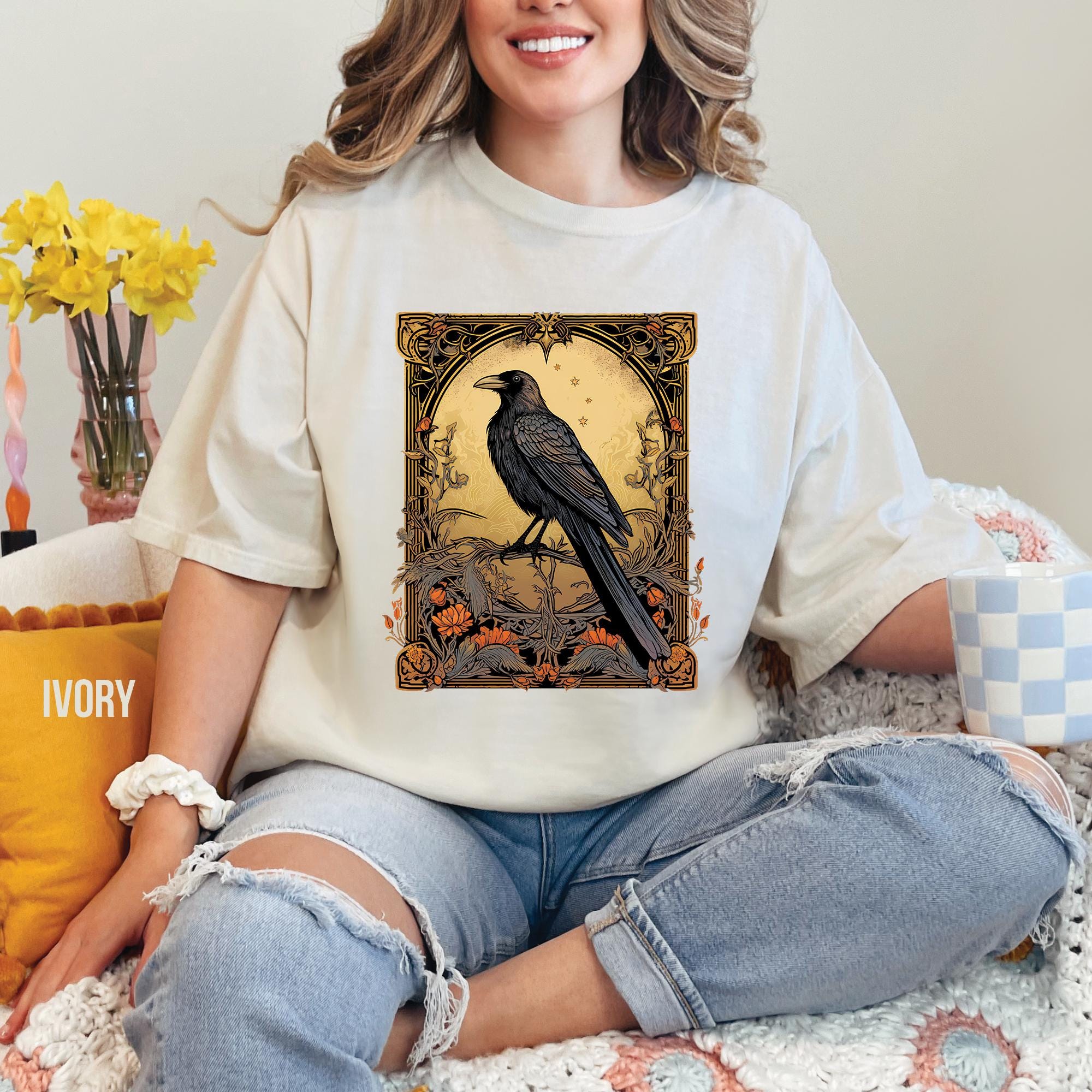 Gothic Raven Tarot Card T-Shirt