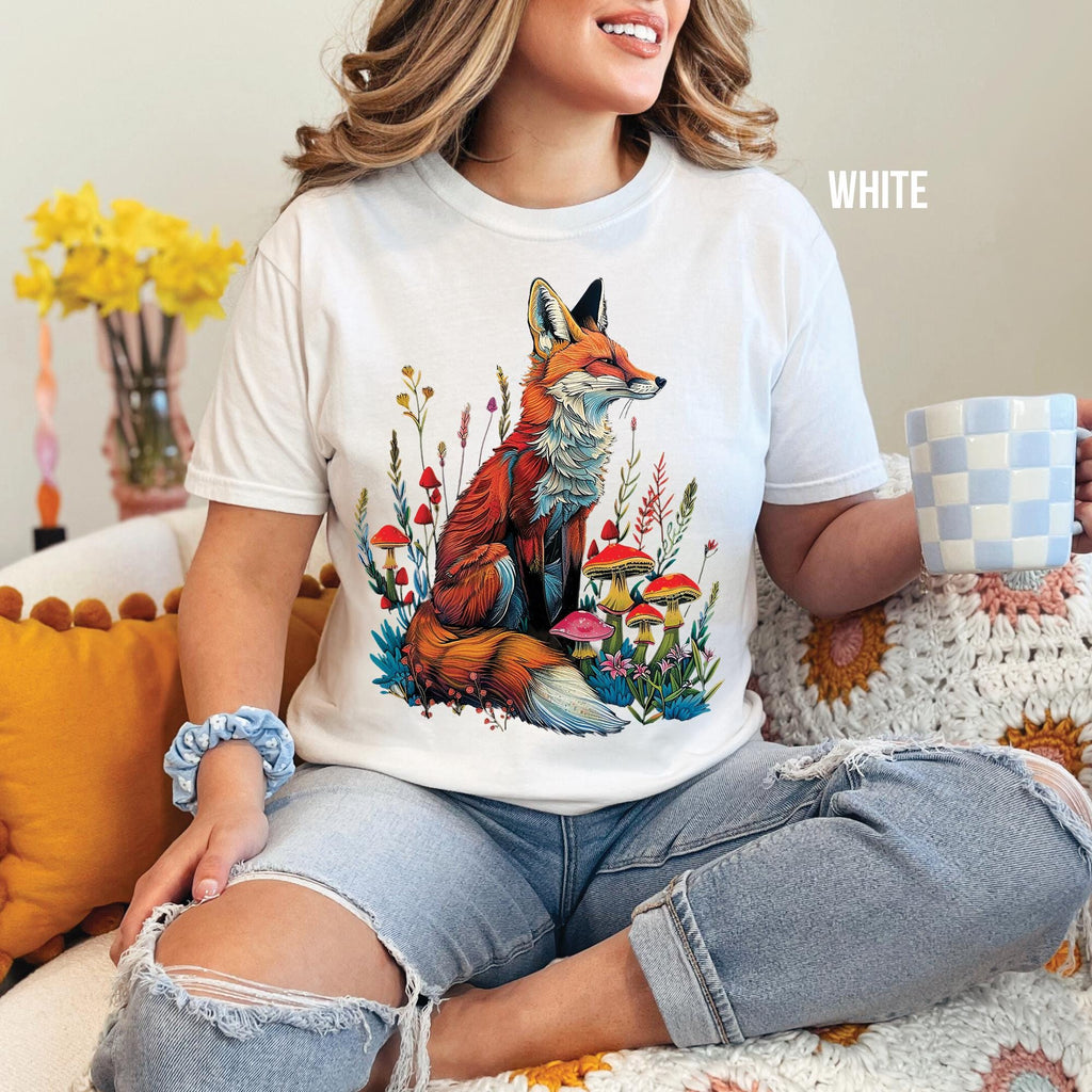 Fox Wildflowers Mushroom T-Shirt