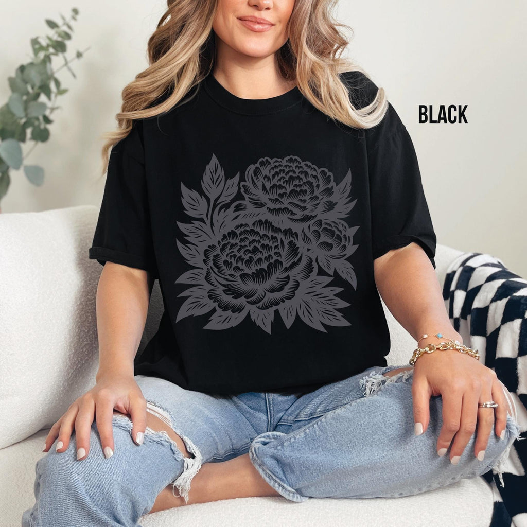 Vintage Retro Linocut Flowers T-Shirt