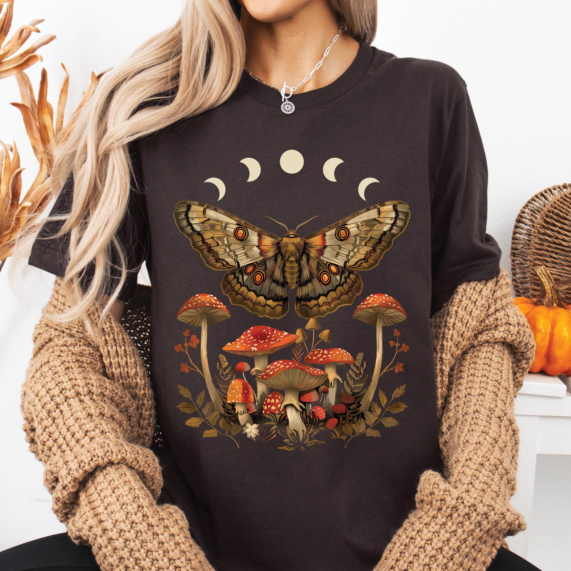 Goblincore Moth Moonphase Mushrooms Shirt