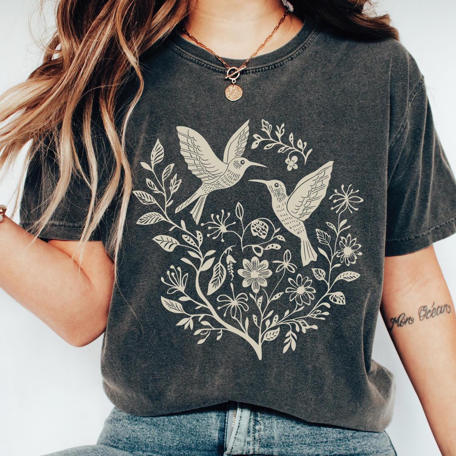 Folk Art Birds and Flowers Shirt