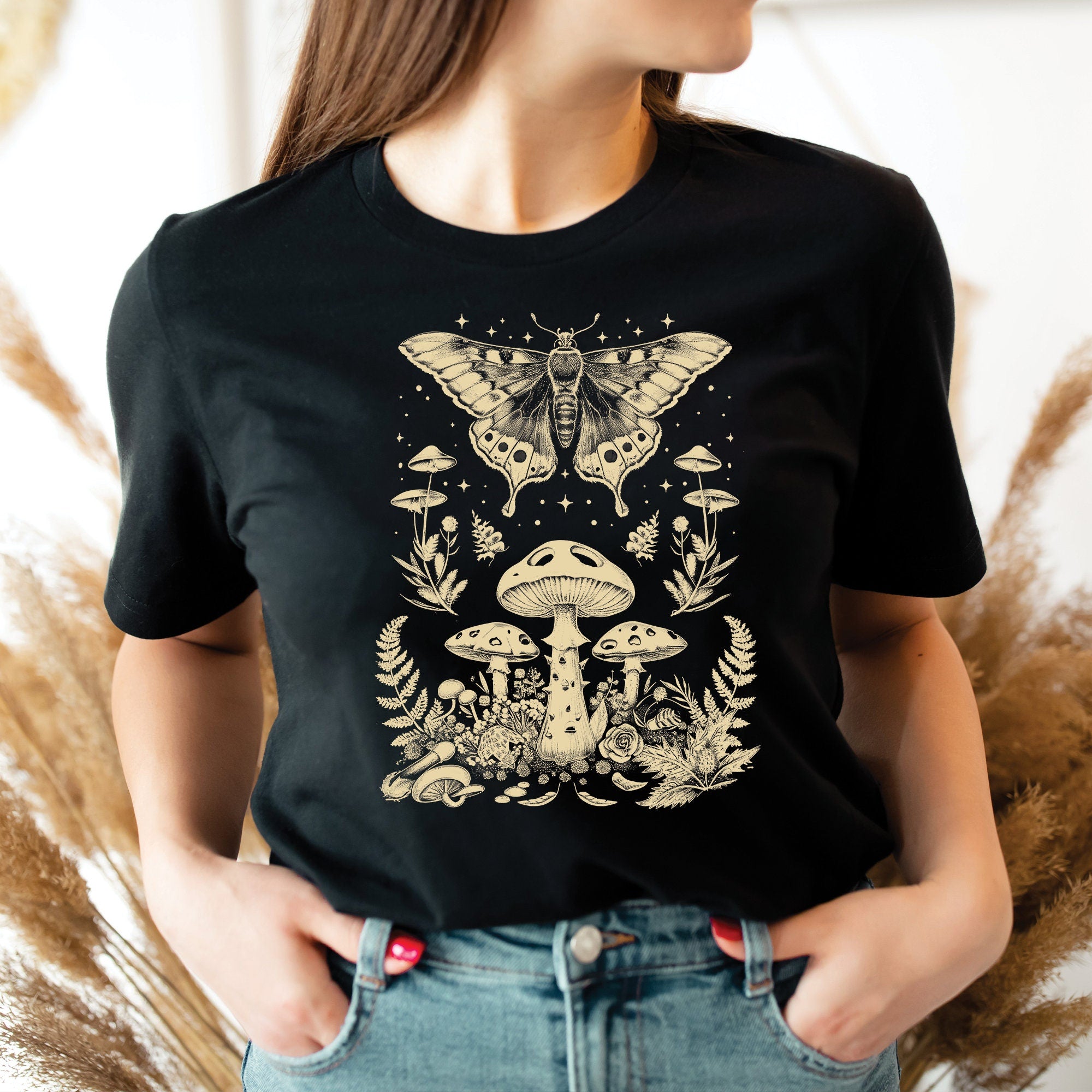 Moth and Mushroom Graphic T-Shirt
