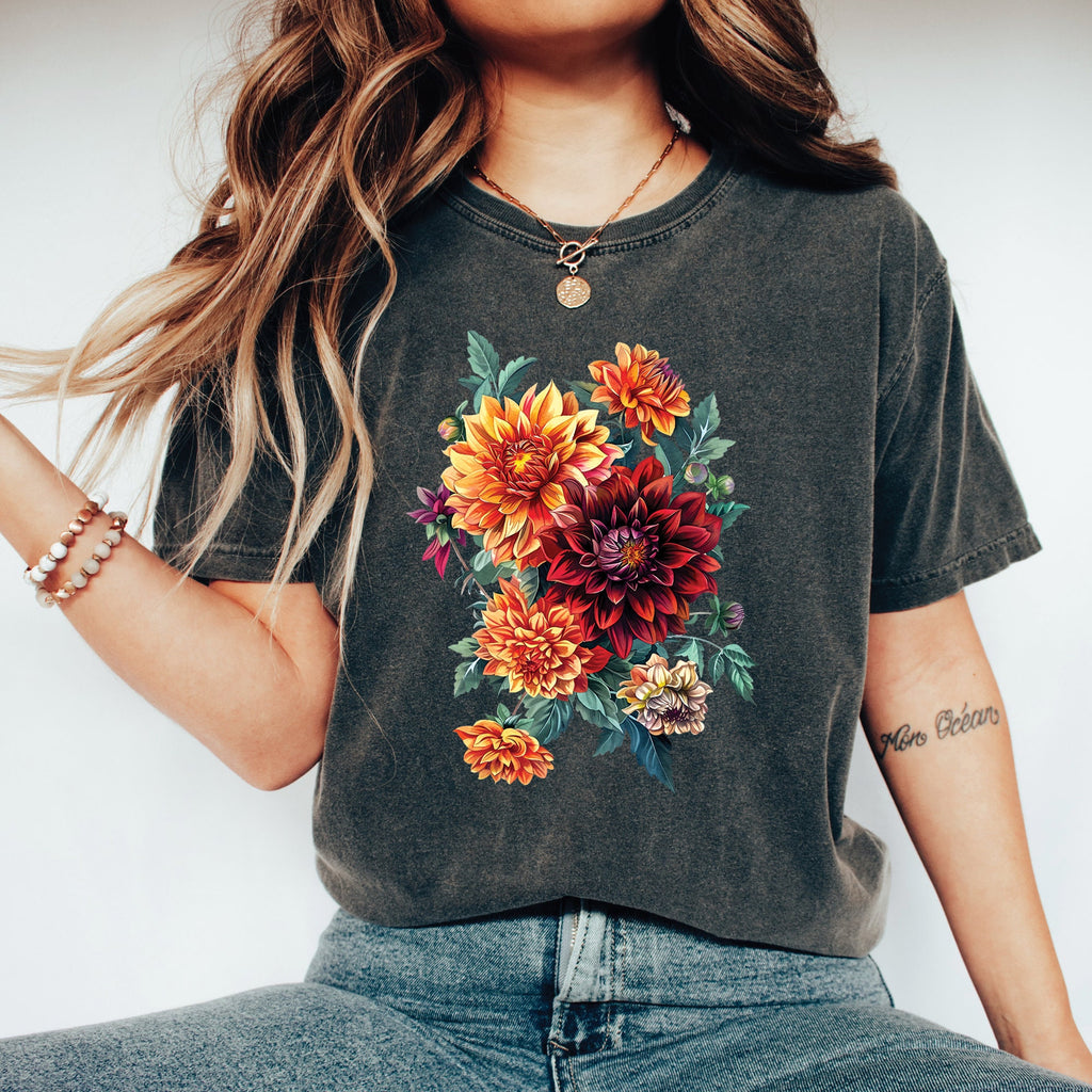 Dahlia Flowers Floral T-Shirt