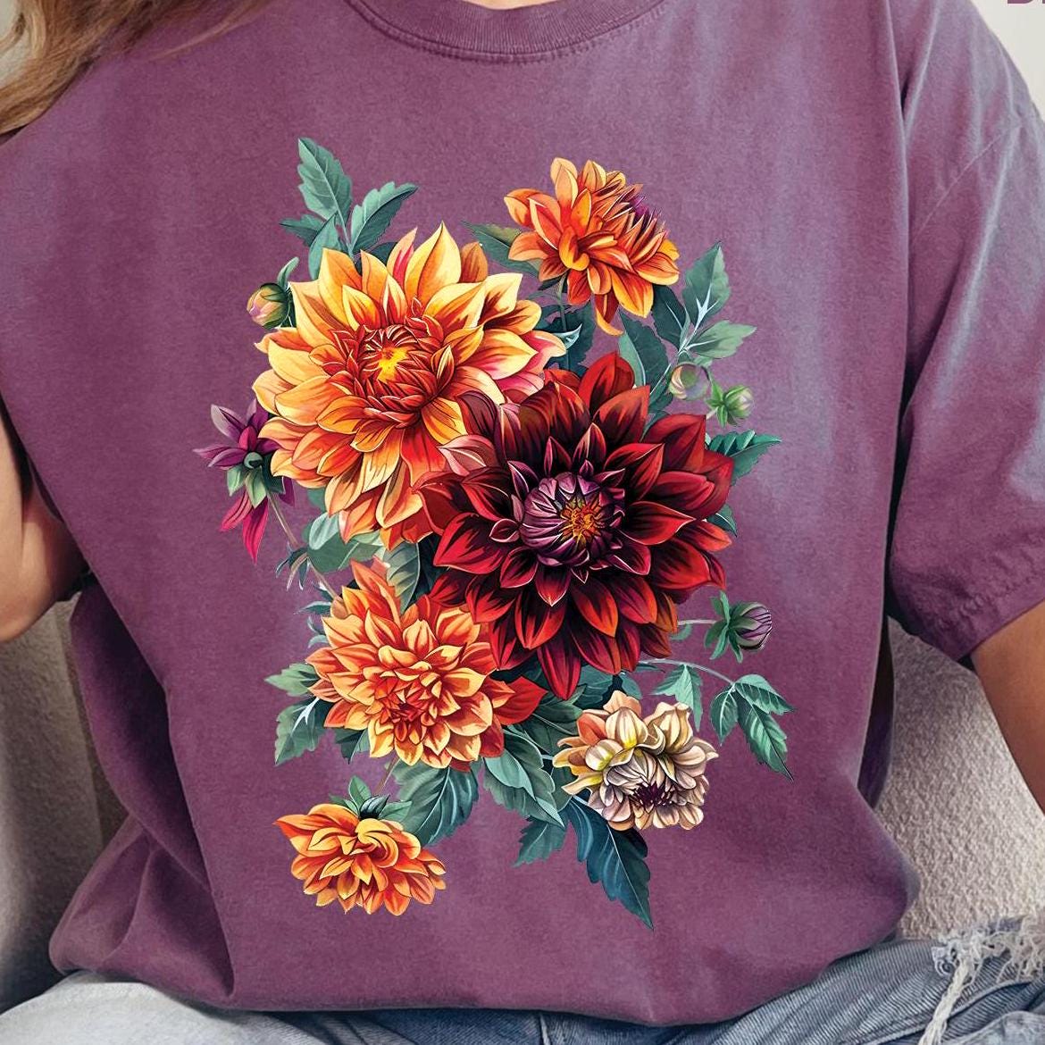 Dahlia Flowers Floral T-Shirt