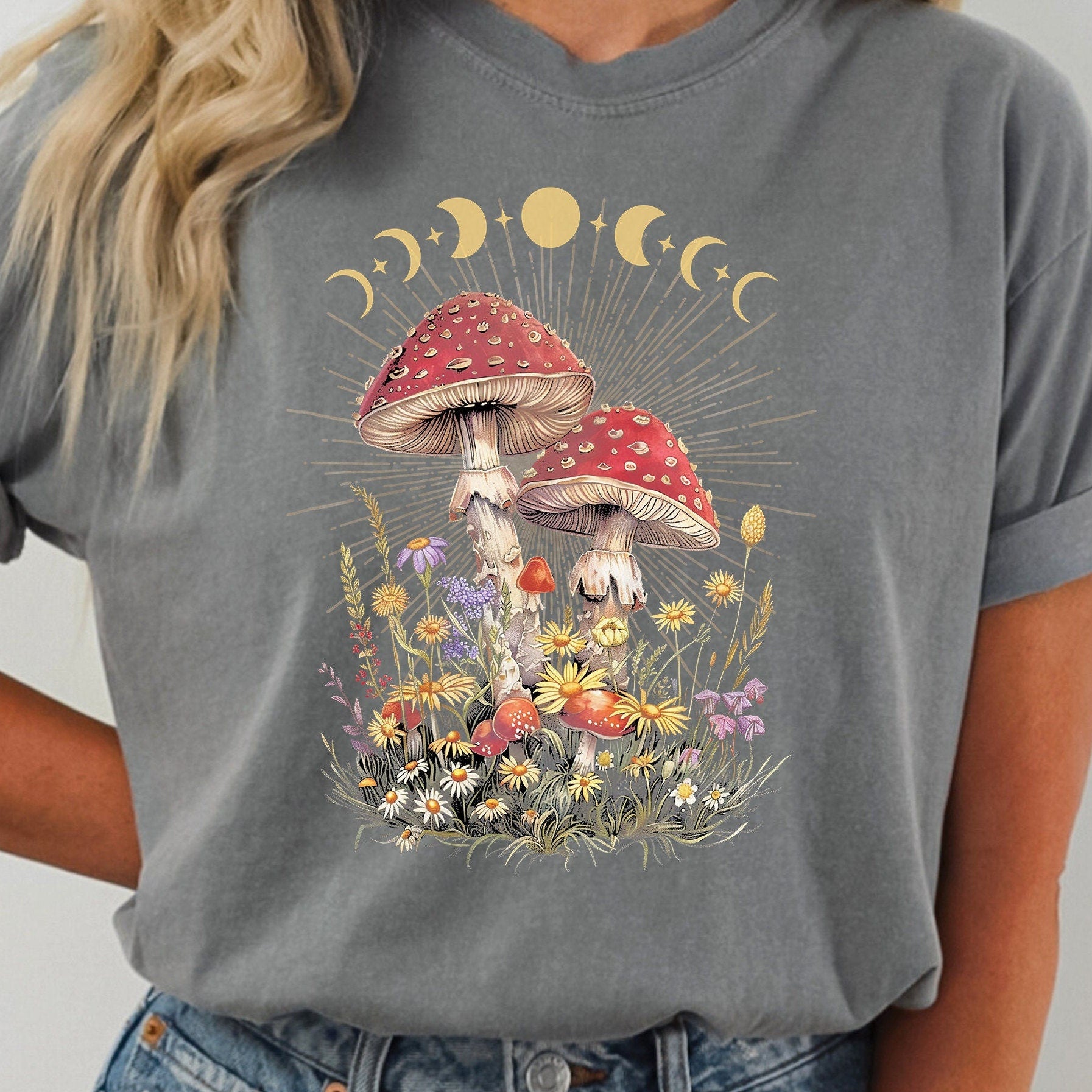 Cottagecore Mushroom Moon Phase T-Shirt