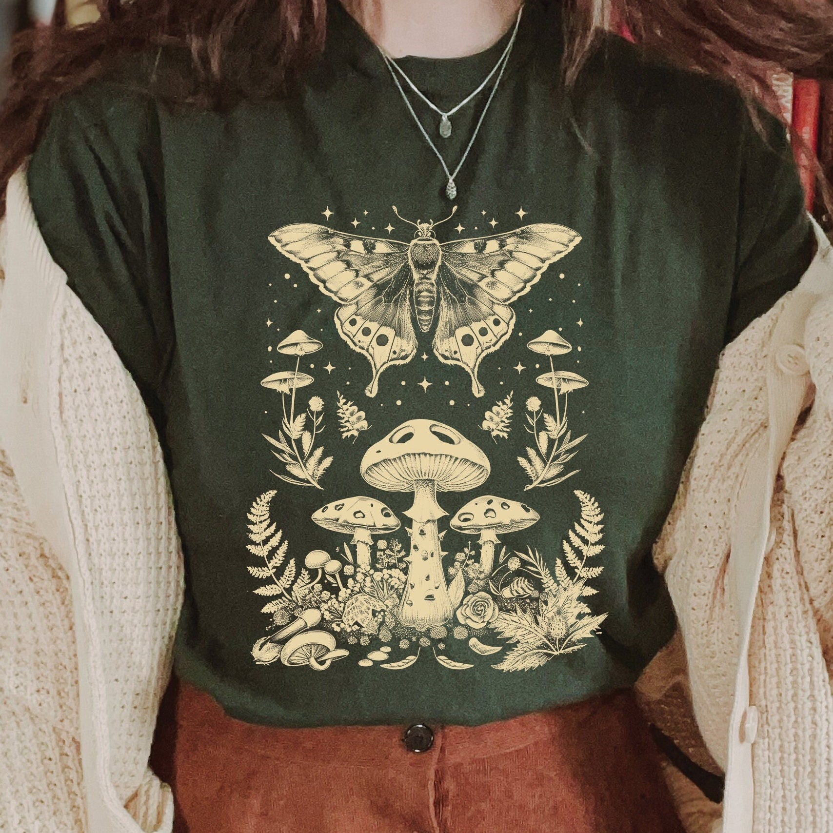 Moth and Mushroom Graphic T-Shirt
