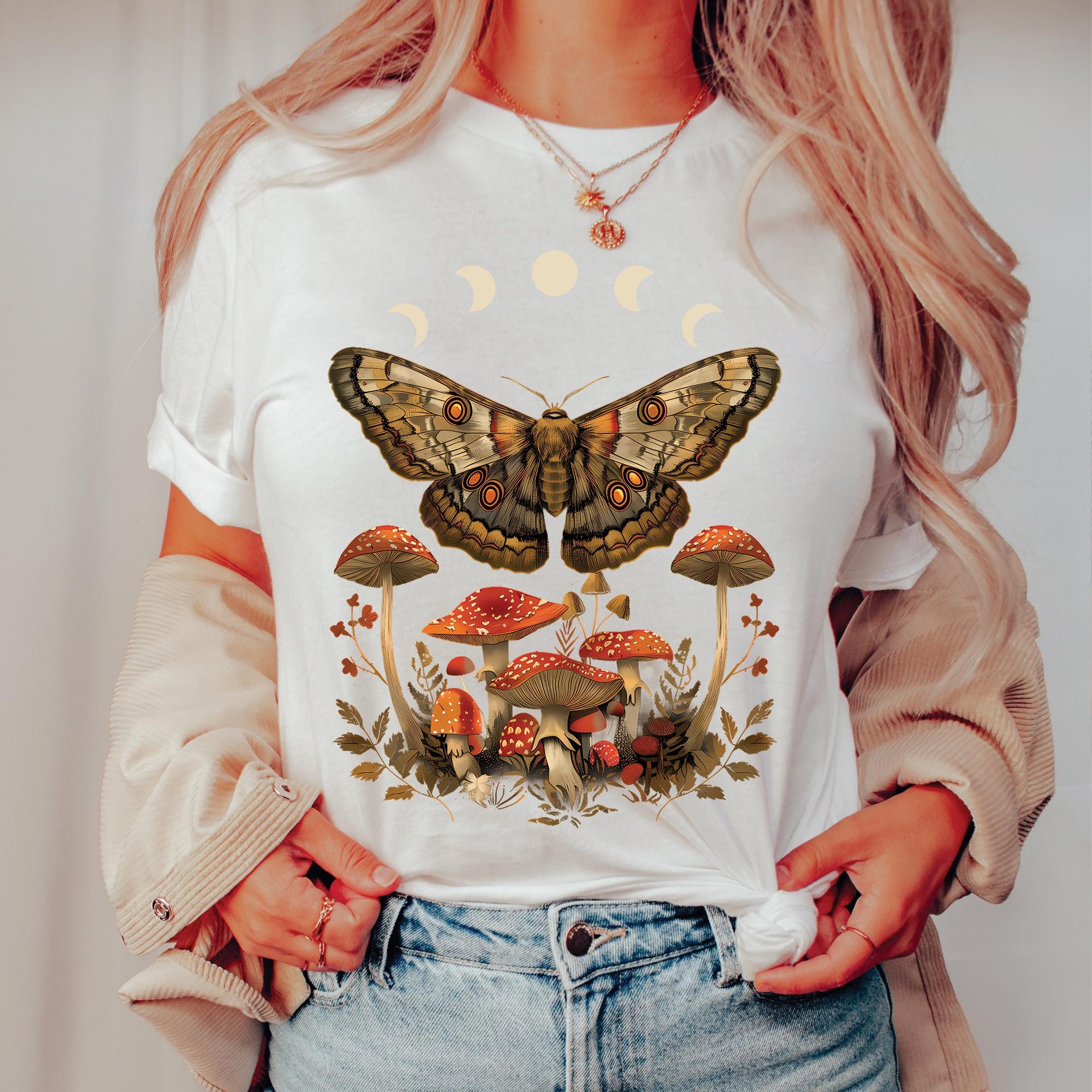 Goblincore Moth Moonphase Mushrooms Shirt