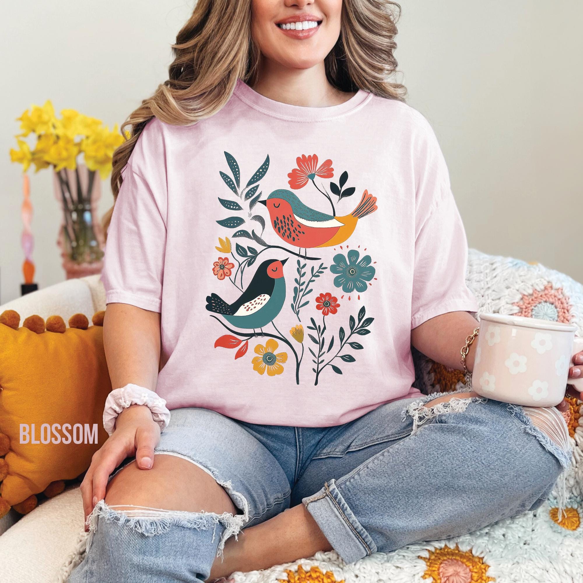 Scandinavian Folk Art Birds T-Shirt