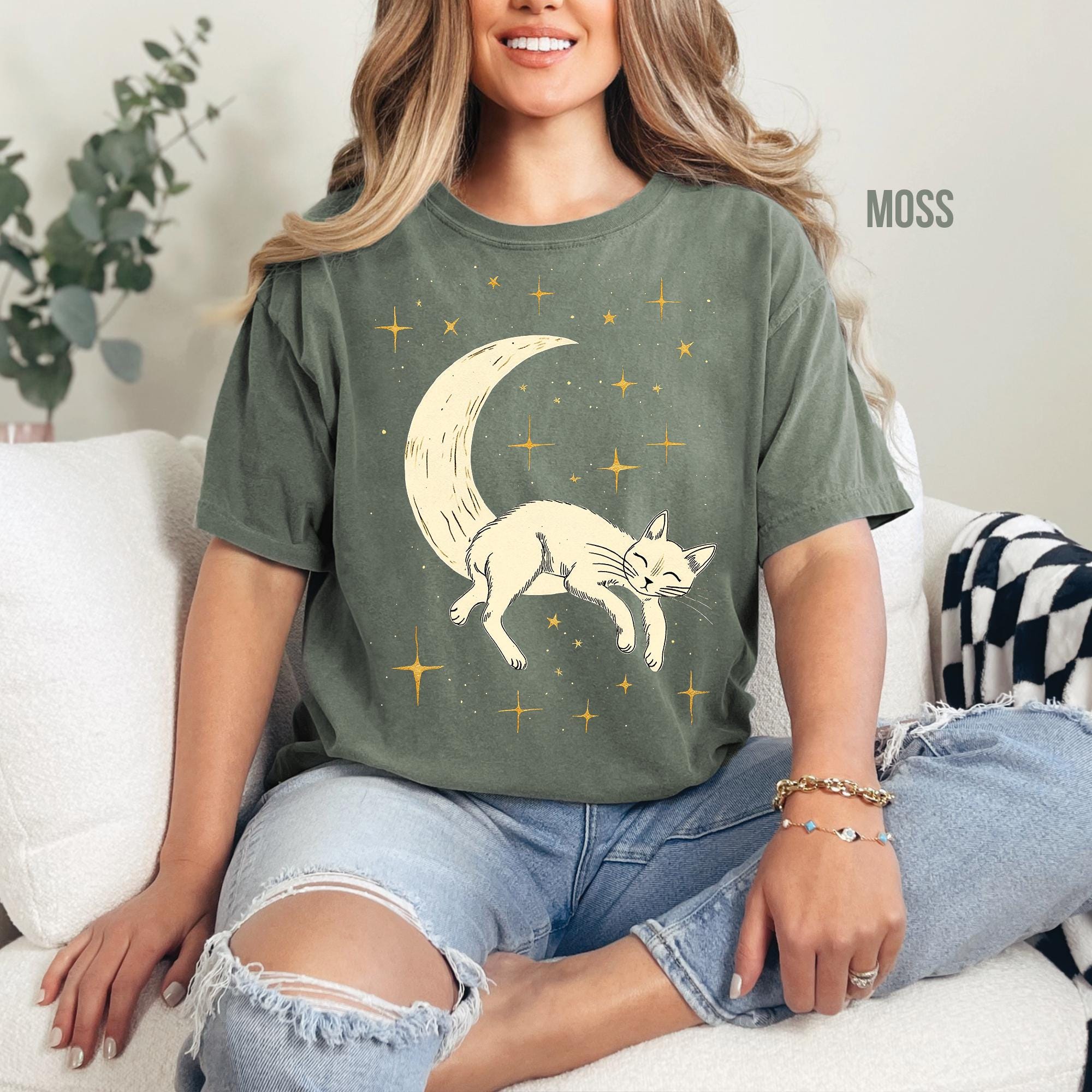 Celestial Moon & Stars Cat T-Shirt