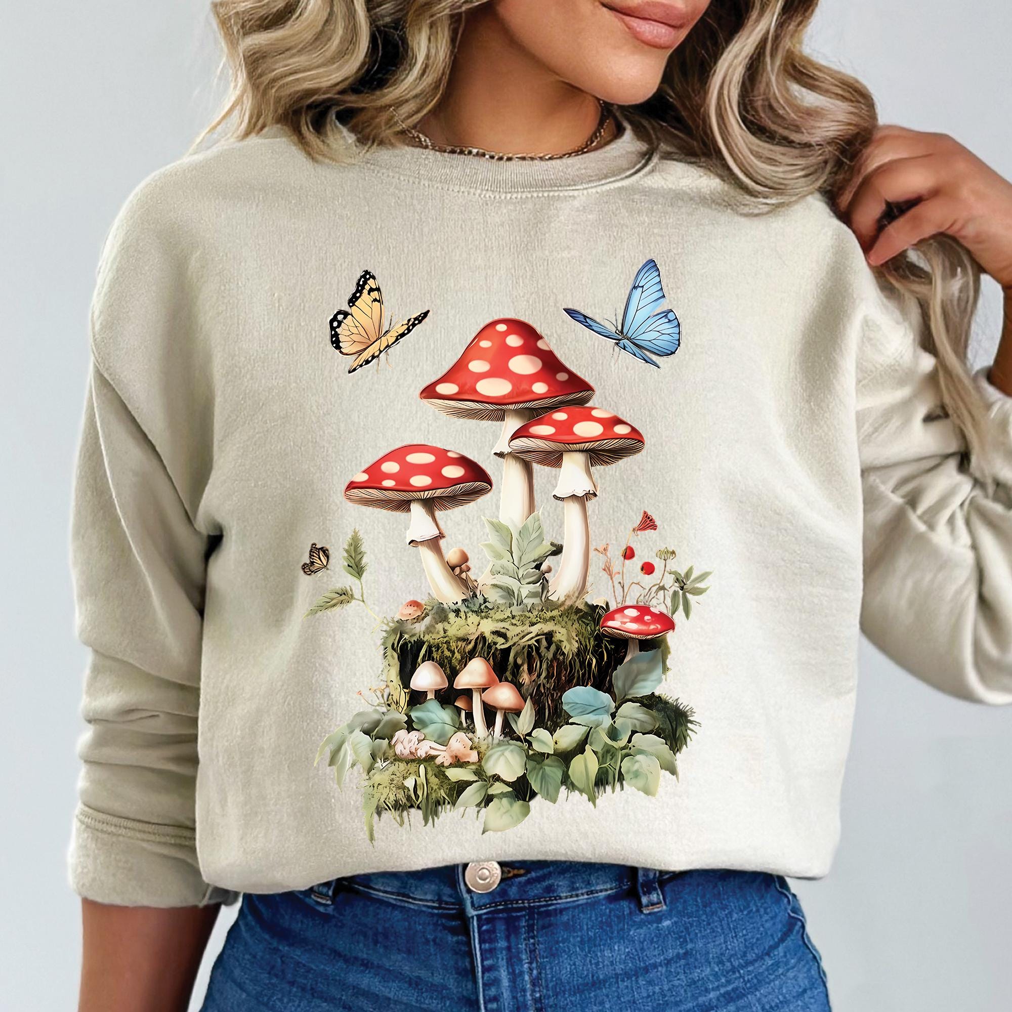 Butterfly Mushrooms Cottagecore Sweatshirt