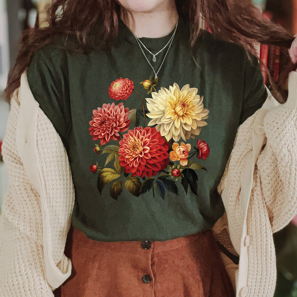 Vintage Dahlias Flowers Shirt
