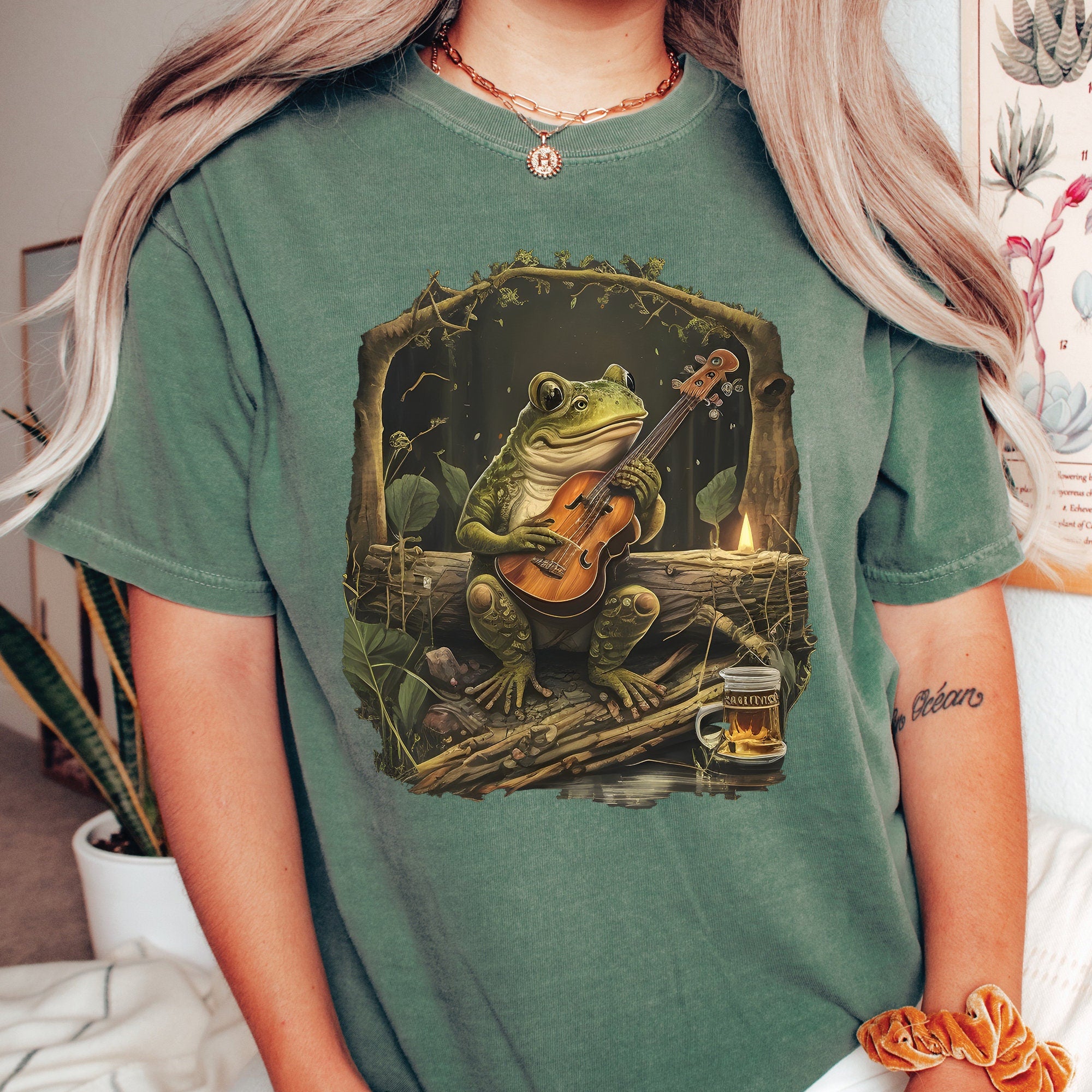 Cottagecore Frog Playing Guitar T-Shirt