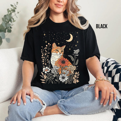 Celestial Cat Moon & Stars T-Shirt