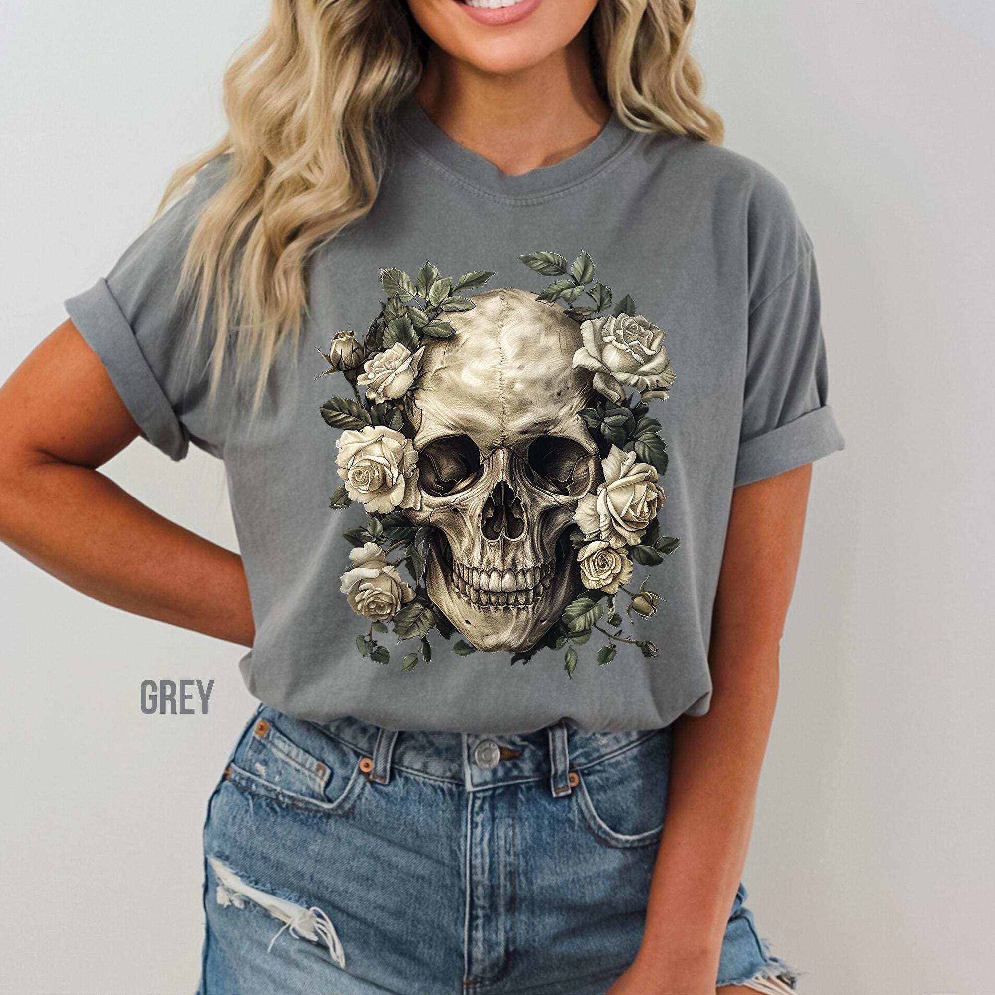 Vintage Skull Roses T- Shirt