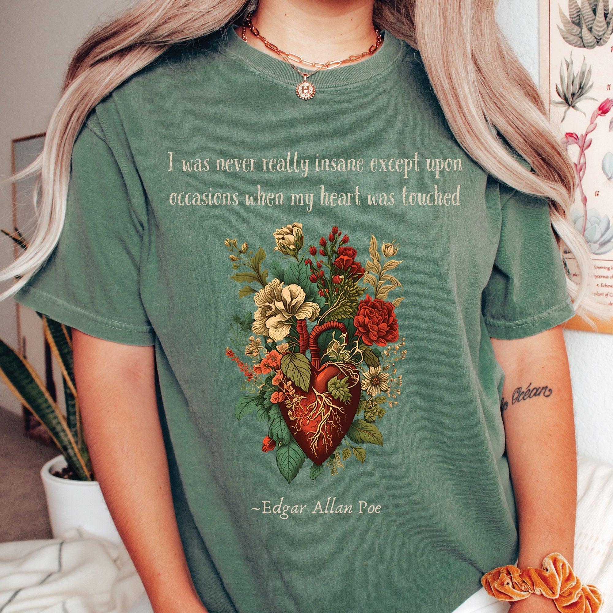 Edgar Allan Poe Floral Heart Shirt