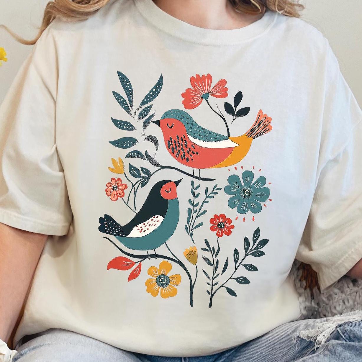Scandinavian Folk Art Birds T-Shirt
