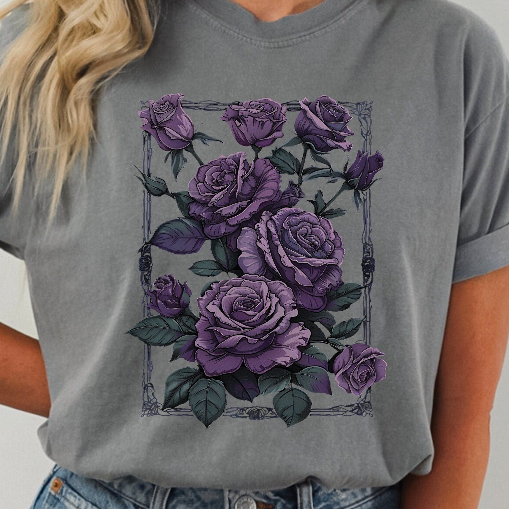 Vintage Gothic Roses Graphic T-Shirt