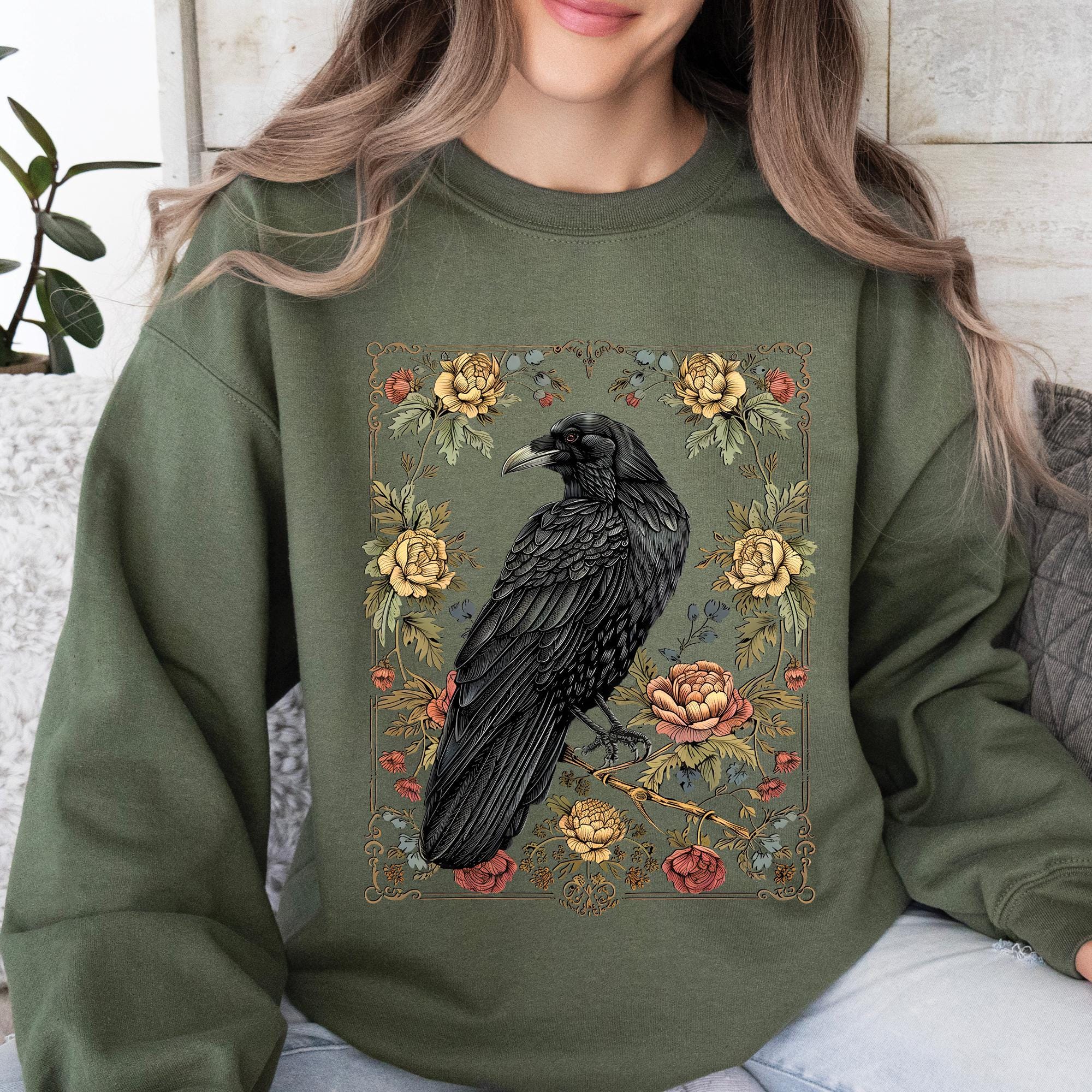 Gothic Raven Roses Sweatshirt