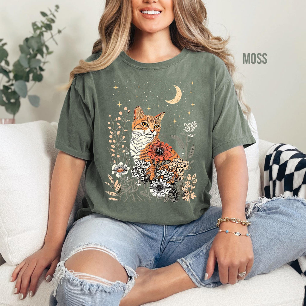 Celestial Cat Moon & Stars T-Shirt