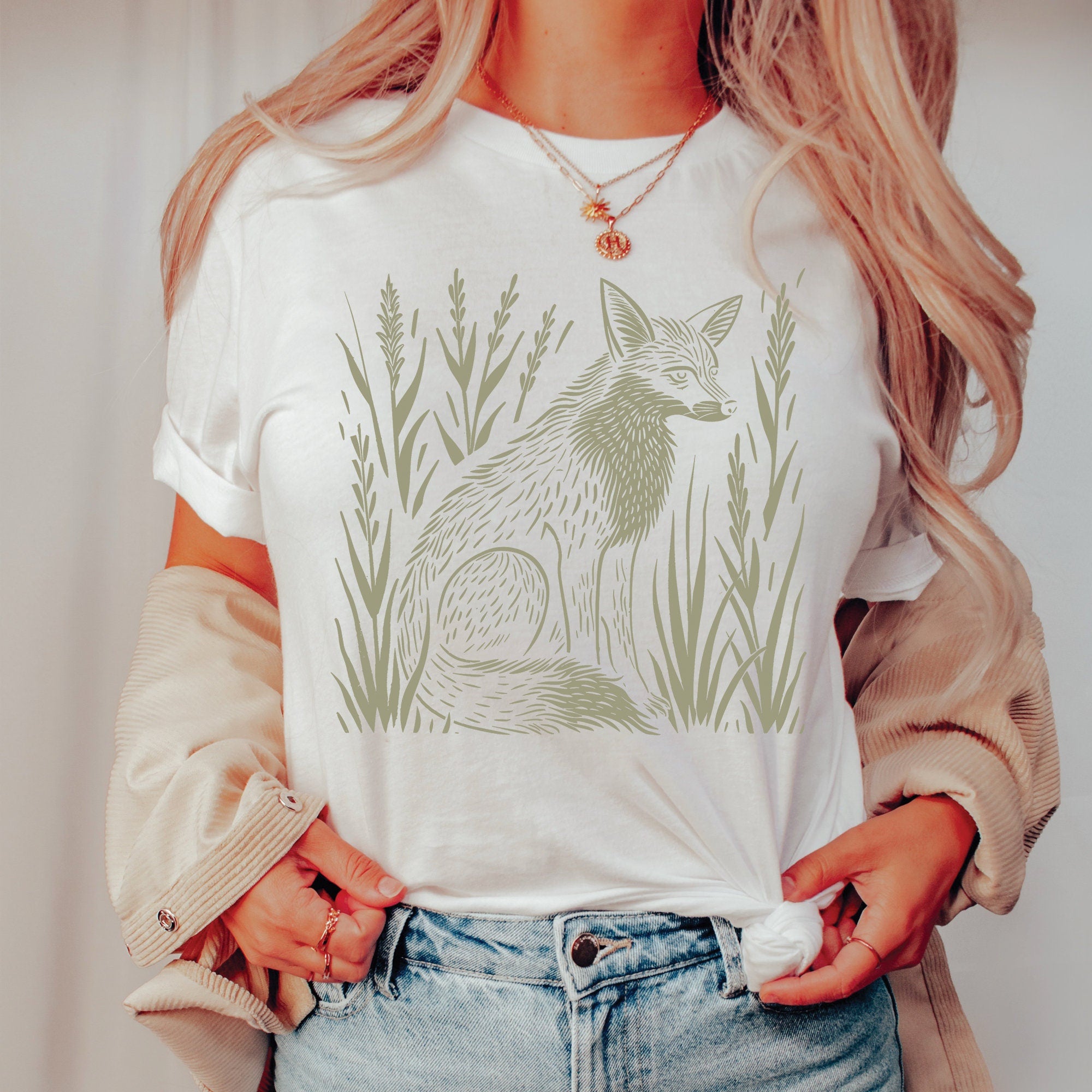 Fox & Wildflower Vintage Linocut Graphic T-Shirt