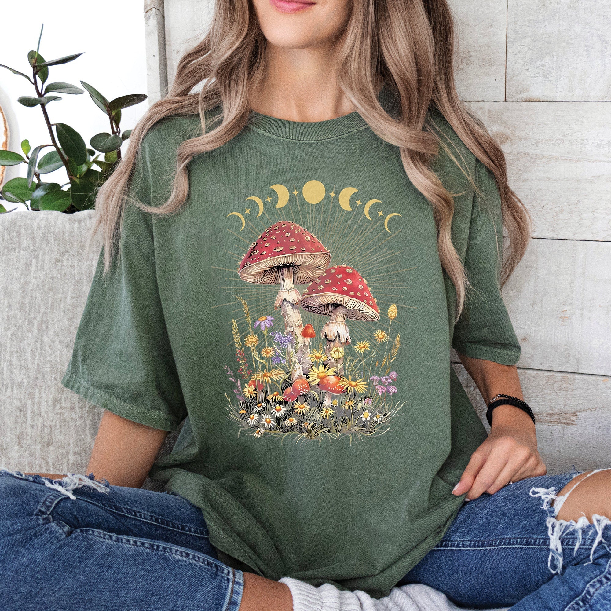 Cottagecore Mushroom Moon Phase T-Shirt
