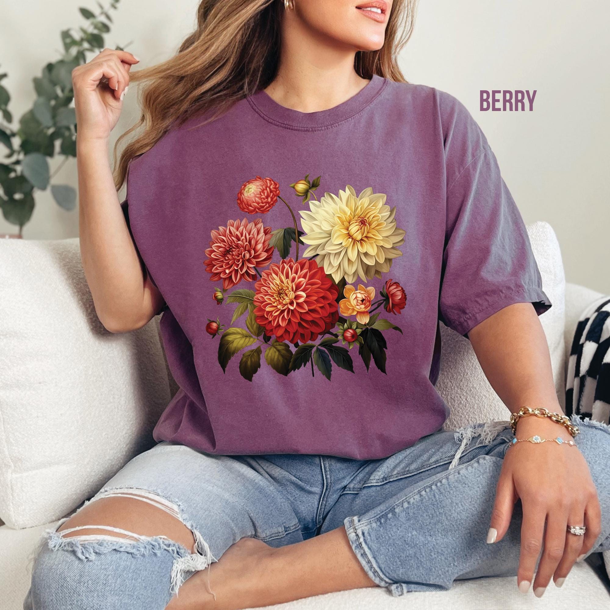 Vintage Dahlias Comfort Colors Shirt