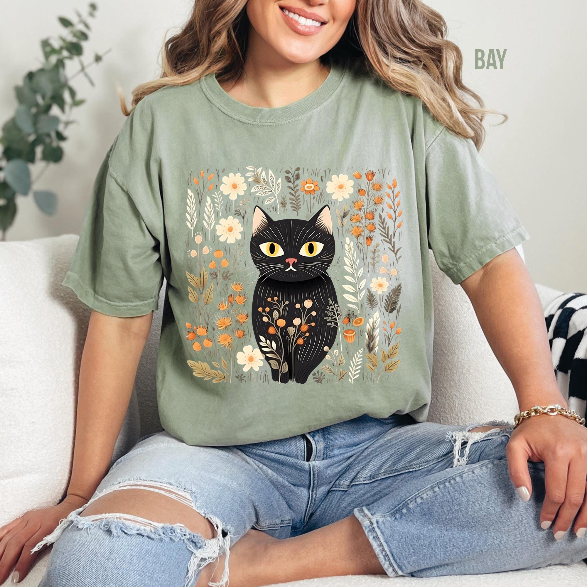Cottagecore Floral Cat Shirt