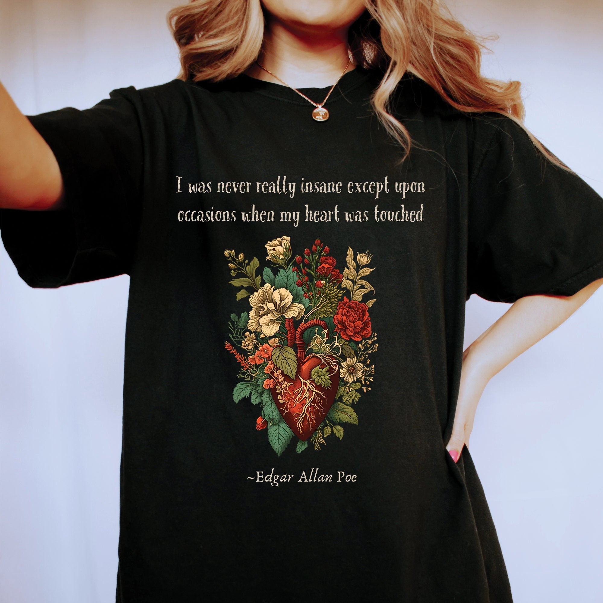 Edgar Allan Poe Floral Heart Shirt