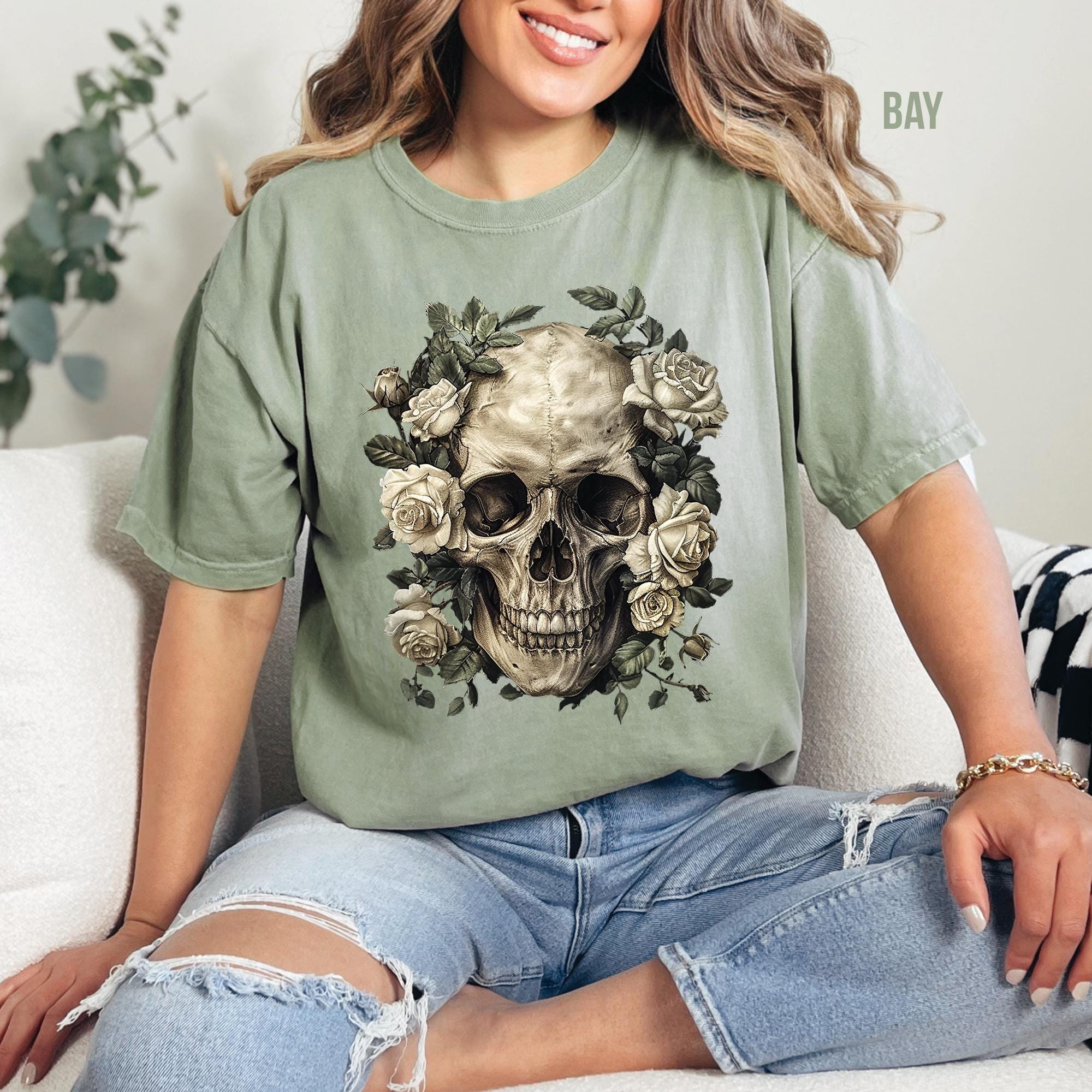 Vintage Skull Roses T- Shirt