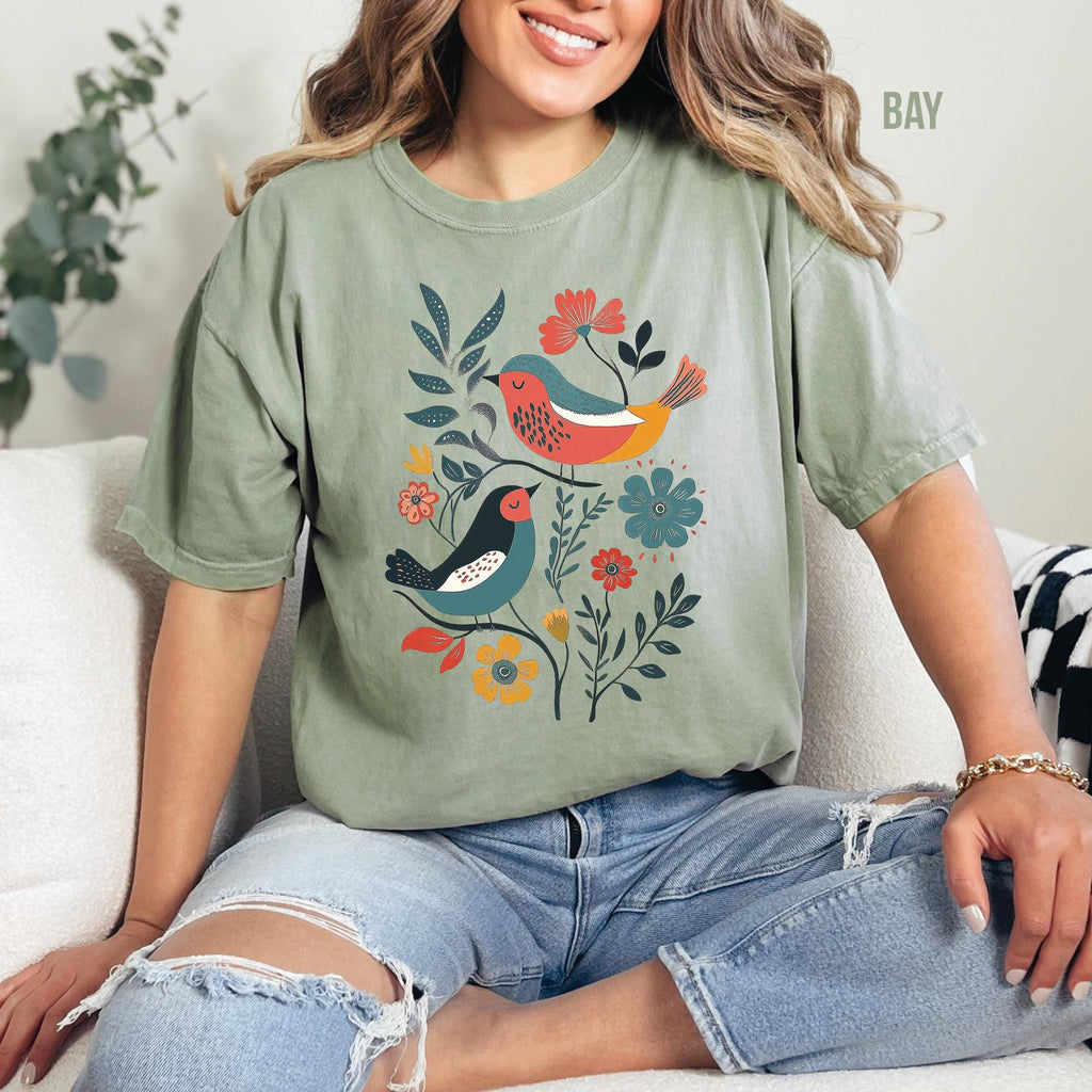Scandinavian Folk Art Birds T-Shirt