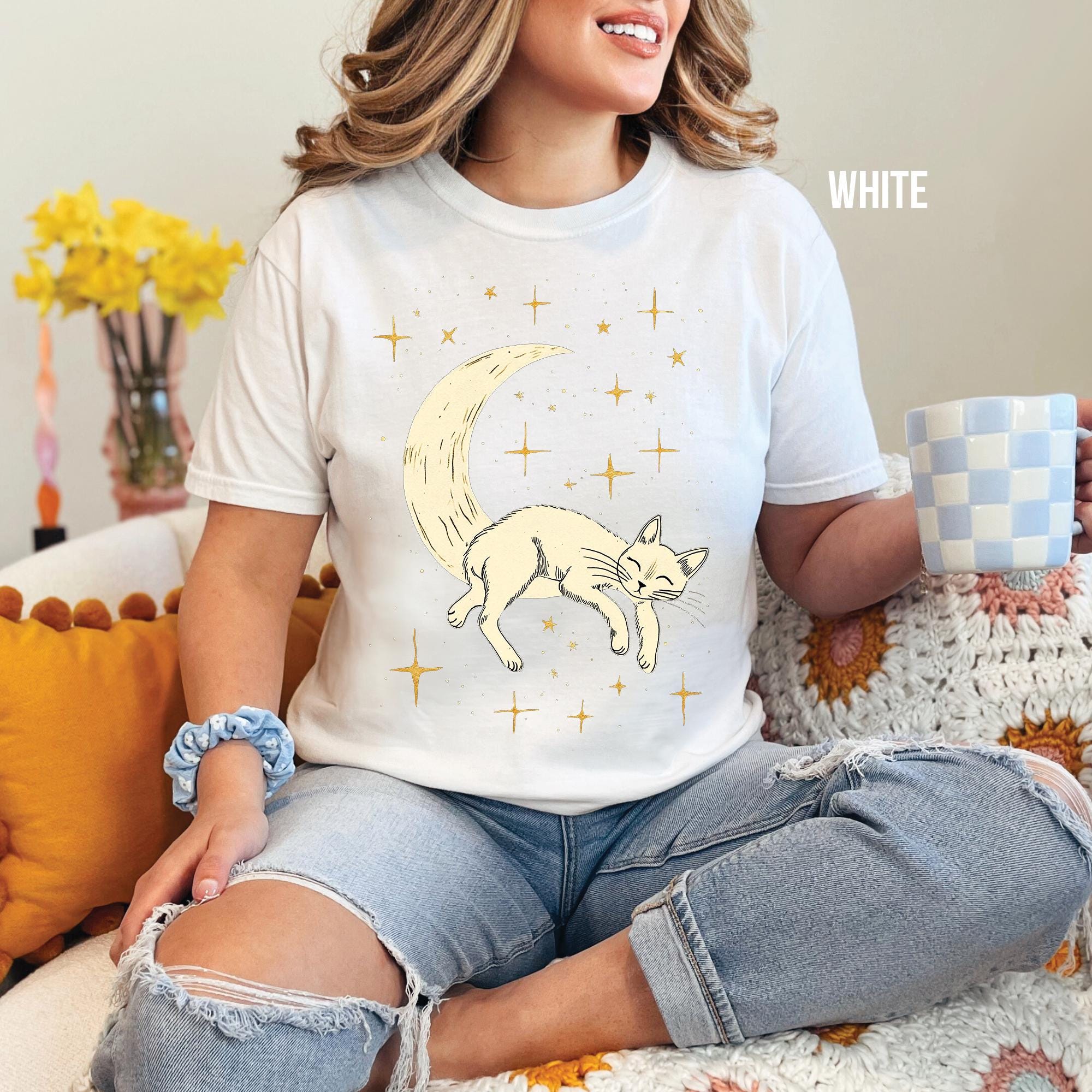Celestial Moon & Stars Cat T-Shirt