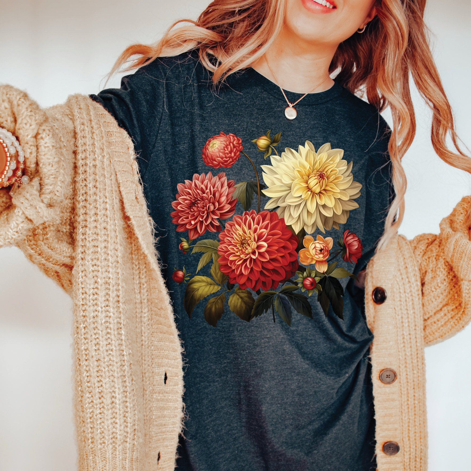 Vintage Dahlias Flowers Shirt