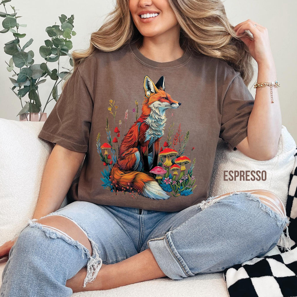 Fox Wildflowers Mushroom T-Shirt
