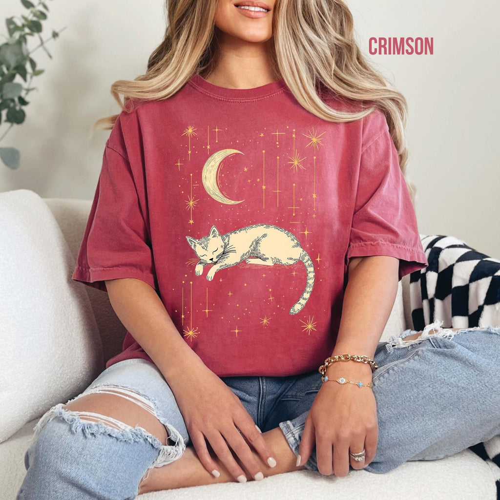 Celestial Moon & Stars Comfort Colors Cat T-Shirt